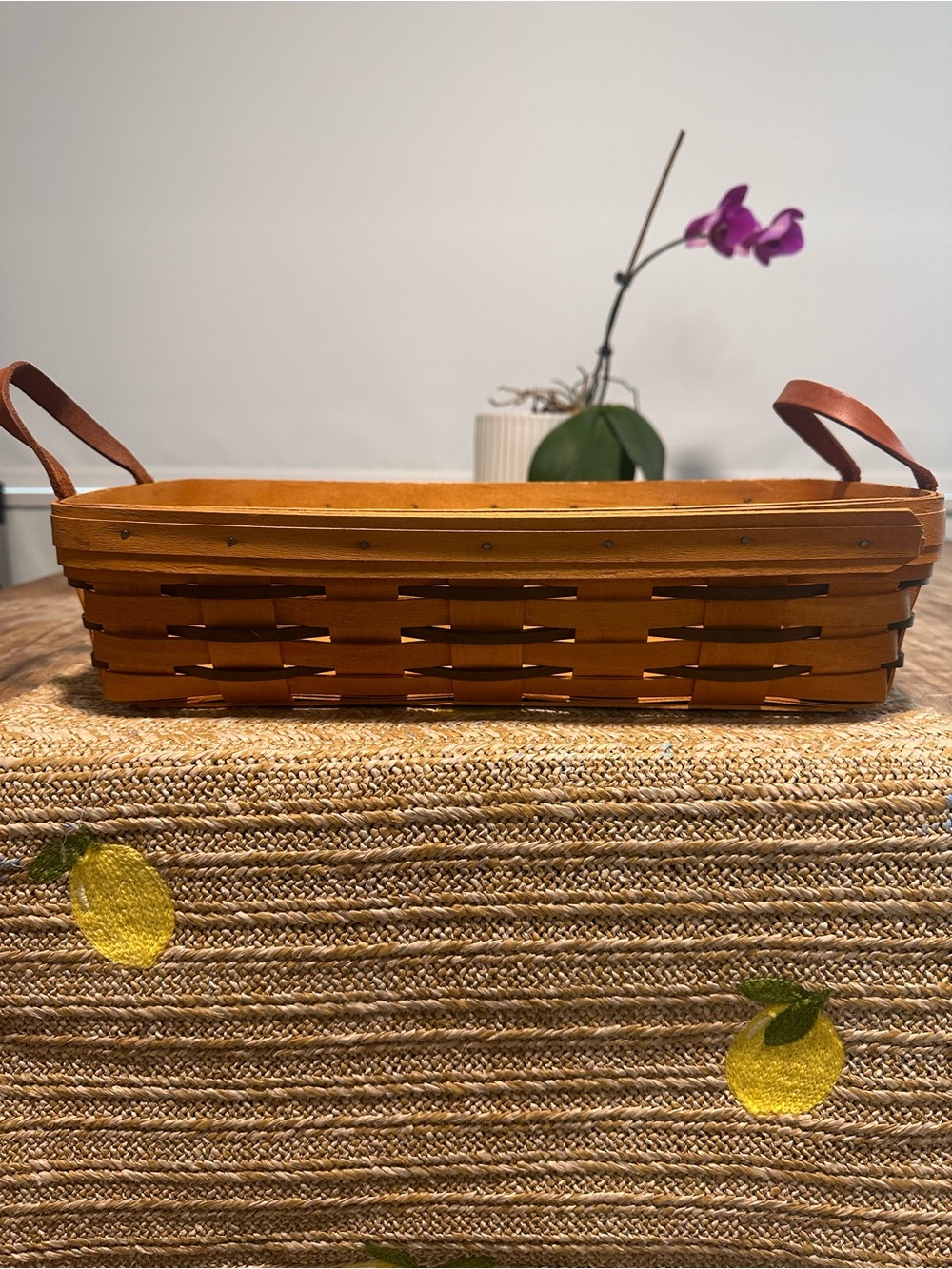 Vintage 1999 Longaberger Woven Traditions
Bread Serving Basket Leather Handles